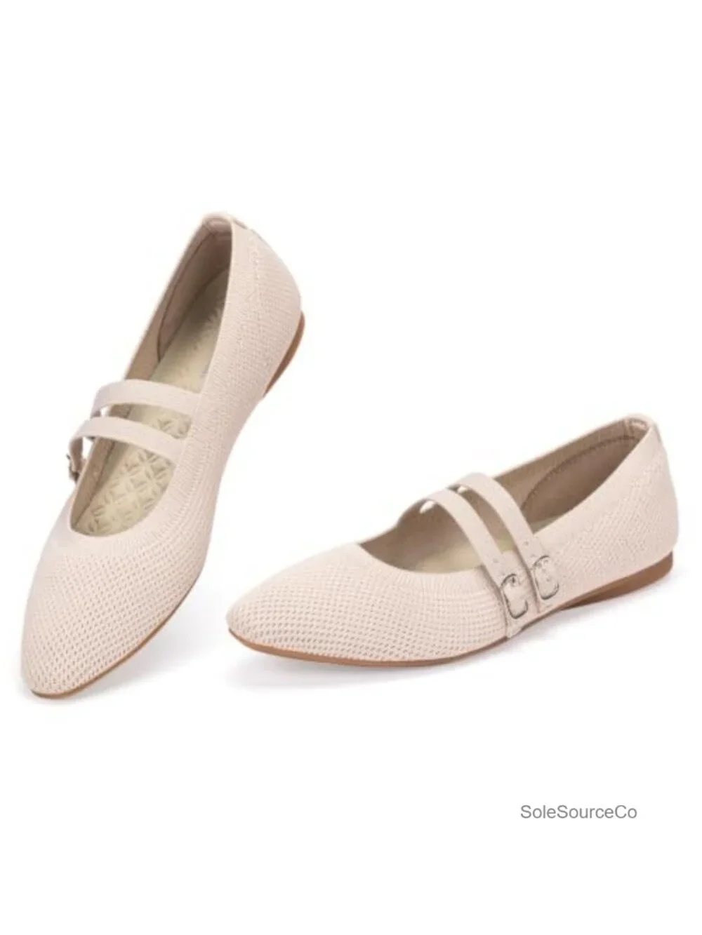 Women's Double Strap Mary Jane Knit Flats, Foldable